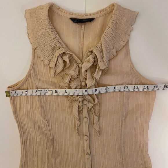 Armani Exchange Vintage Button Up Ruffle Top Sleeveless Blouse Cream Cotton S - Picture 5 of 8